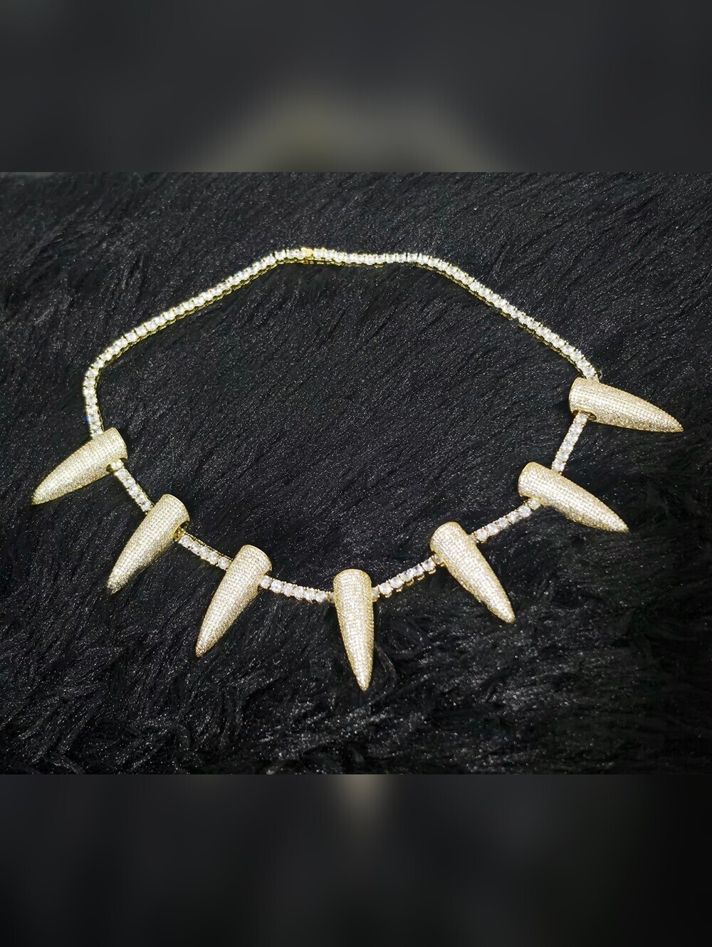 King Ice Wakanda Inspired Black Panther Iced Out Spike Necklace CZ